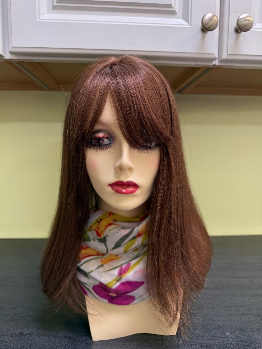 Human Hair medium brown topper, 7 x 7.5 inches, 16-18 inches